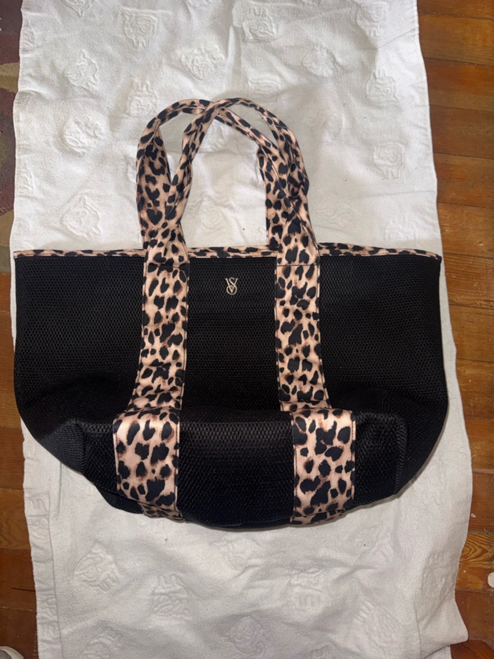 Victoria's Secret Black Mesh Tote with Leopard Trim